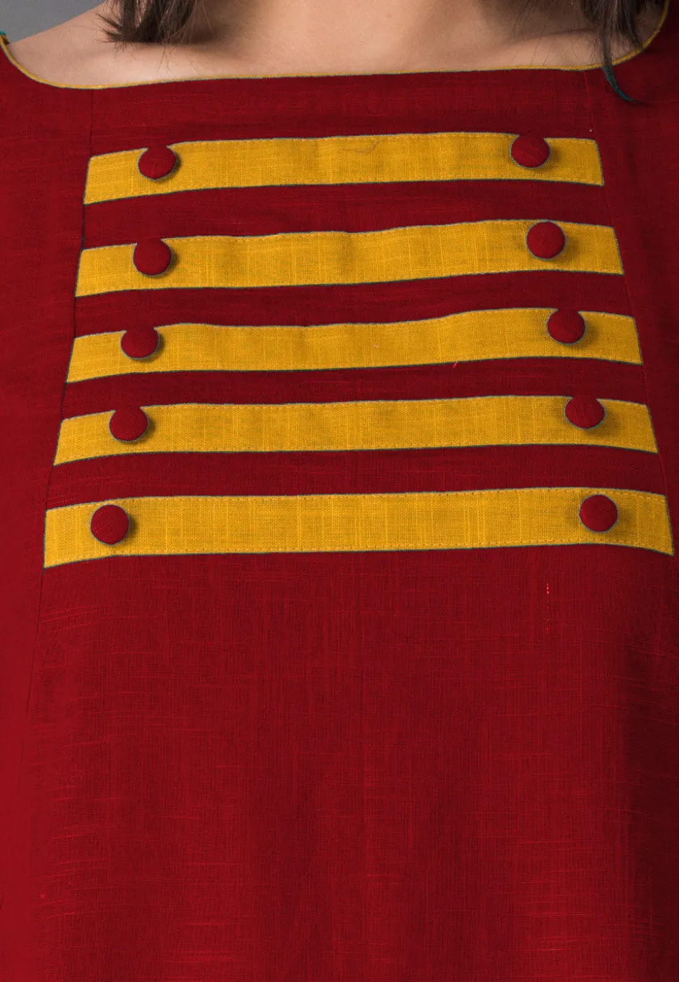 Plain Cotton Slub Straight Suit in Maroon