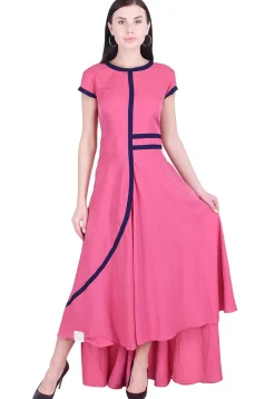 Plain Crepe High Low Dress in Pink