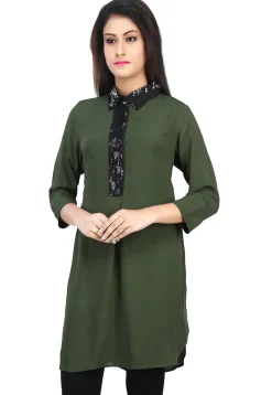 Plain Crepe Kurti in Green