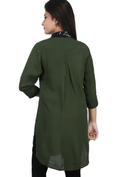 Plain Crepe Kurti in Green