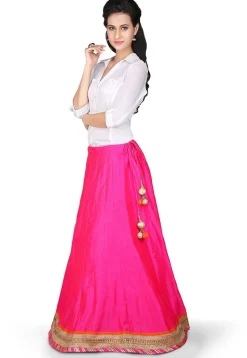 Plain Dupion Art Silk Skirt in Fuchsia