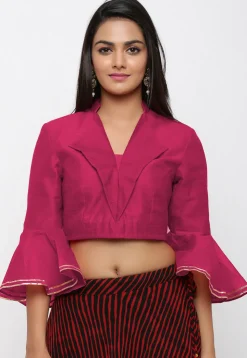 Plain Dupion Silk Blouse in Fuchsia
