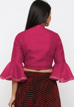 Plain Dupion Silk Blouse in Fuchsia