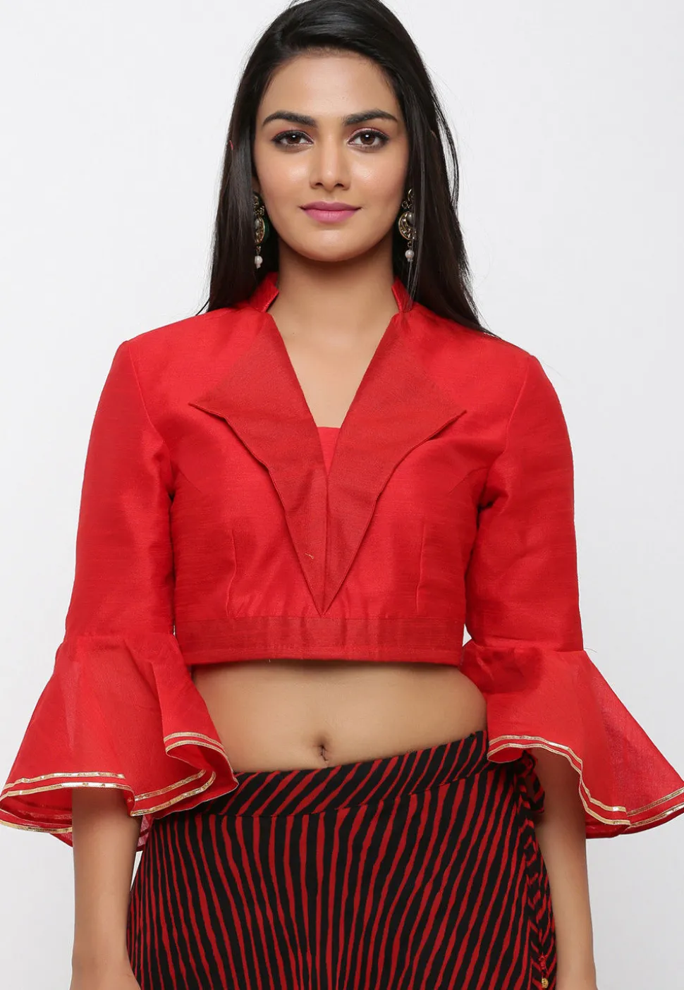Plain Dupion Silk Blouse in Red