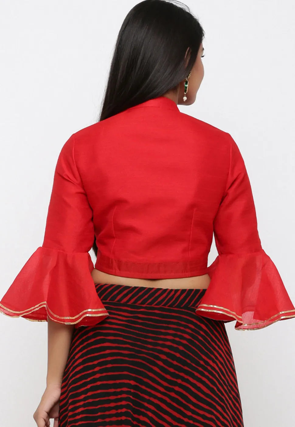 Plain Dupion Silk Blouse in Red