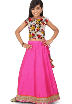 Plain Dupion Silk Circular Lehenga in Fuchsia