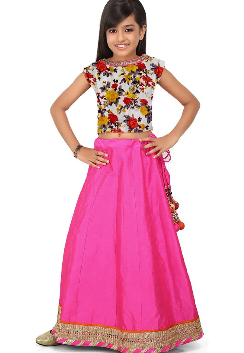 Plain Dupion Silk Circular Lehenga in Fuchsia