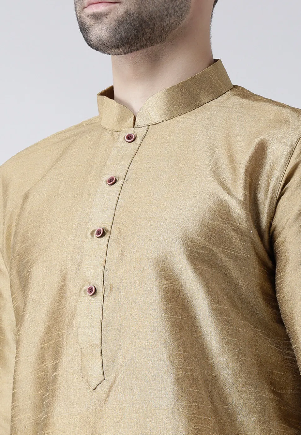 Plain Dupion Silk Dhoti Kurta in Beige