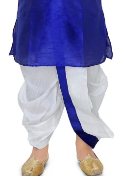Plain Dupion Silk Dhoti Kurta Set in Royal Blue