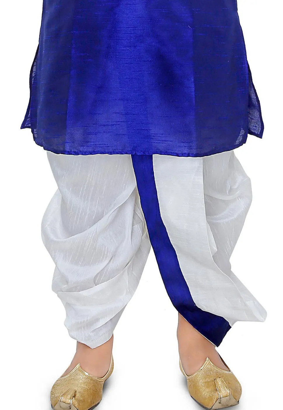 Plain Dupion Silk Dhoti Kurta Set in Royal Blue