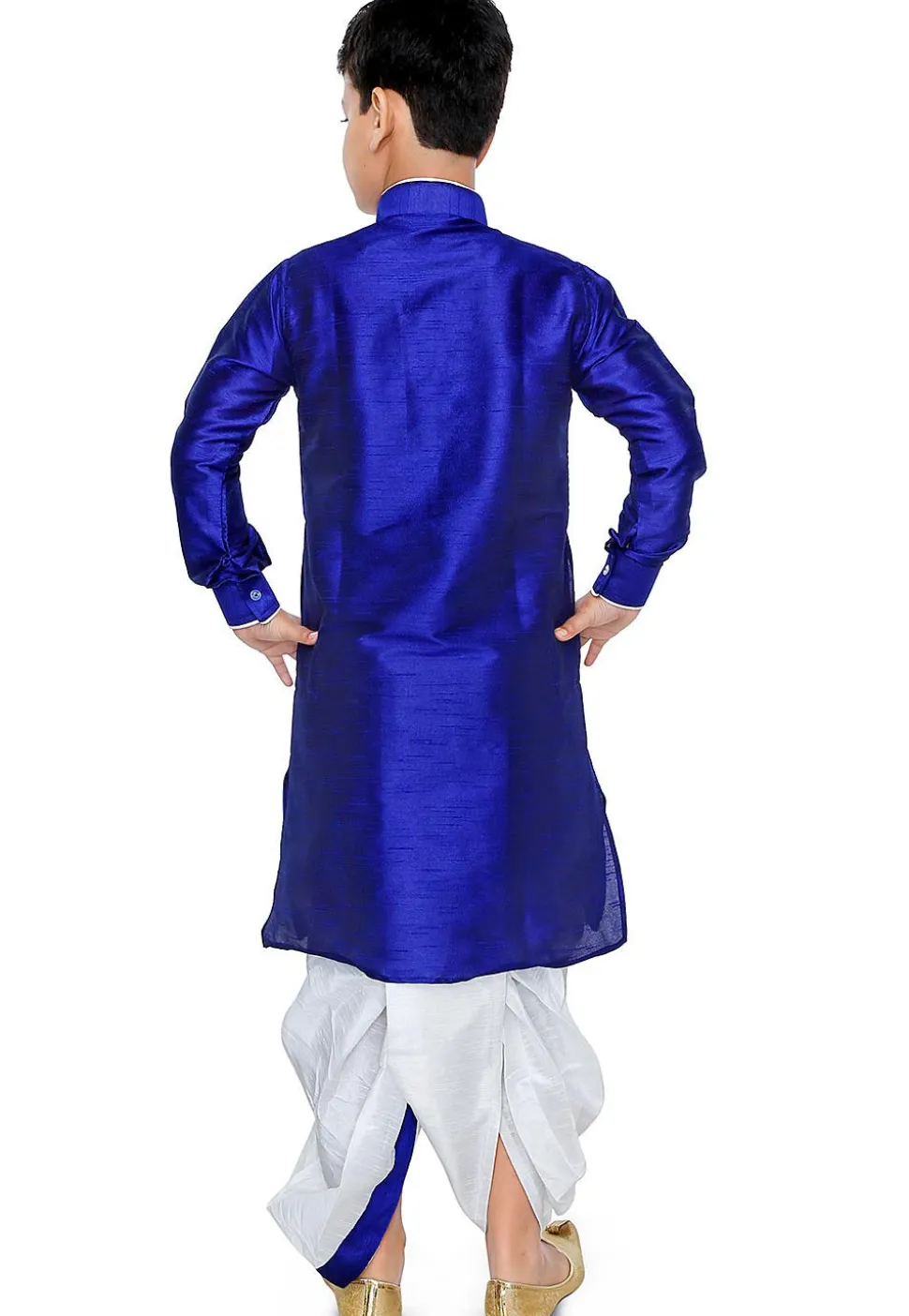 Plain Dupion Silk Dhoti Kurta Set in Royal Blue