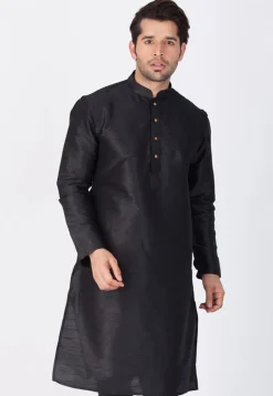 Plain Dupion Silk Kurta in Black