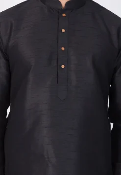 Plain Dupion Silk Kurta in Black