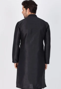 Plain Dupion Silk Kurta in Black