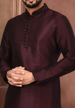 Plain Dupion Silk Kurta in Wine