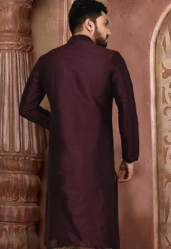 Plain Dupion Silk Kurta in Wine