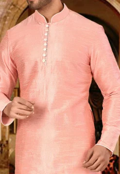 Plain Dupion Silk Kurta in Peach