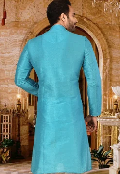 Plain Dupion Silk Kurta in Sky Blue