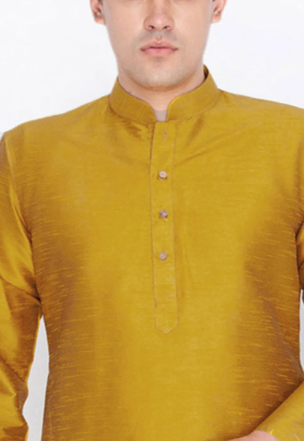 Plain Dupion Silk Kurta in Mustard