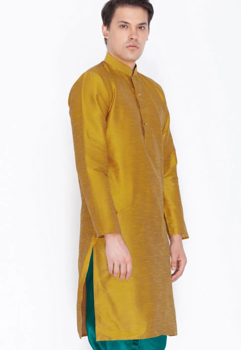 Plain Dupion Silk Kurta in Mustard