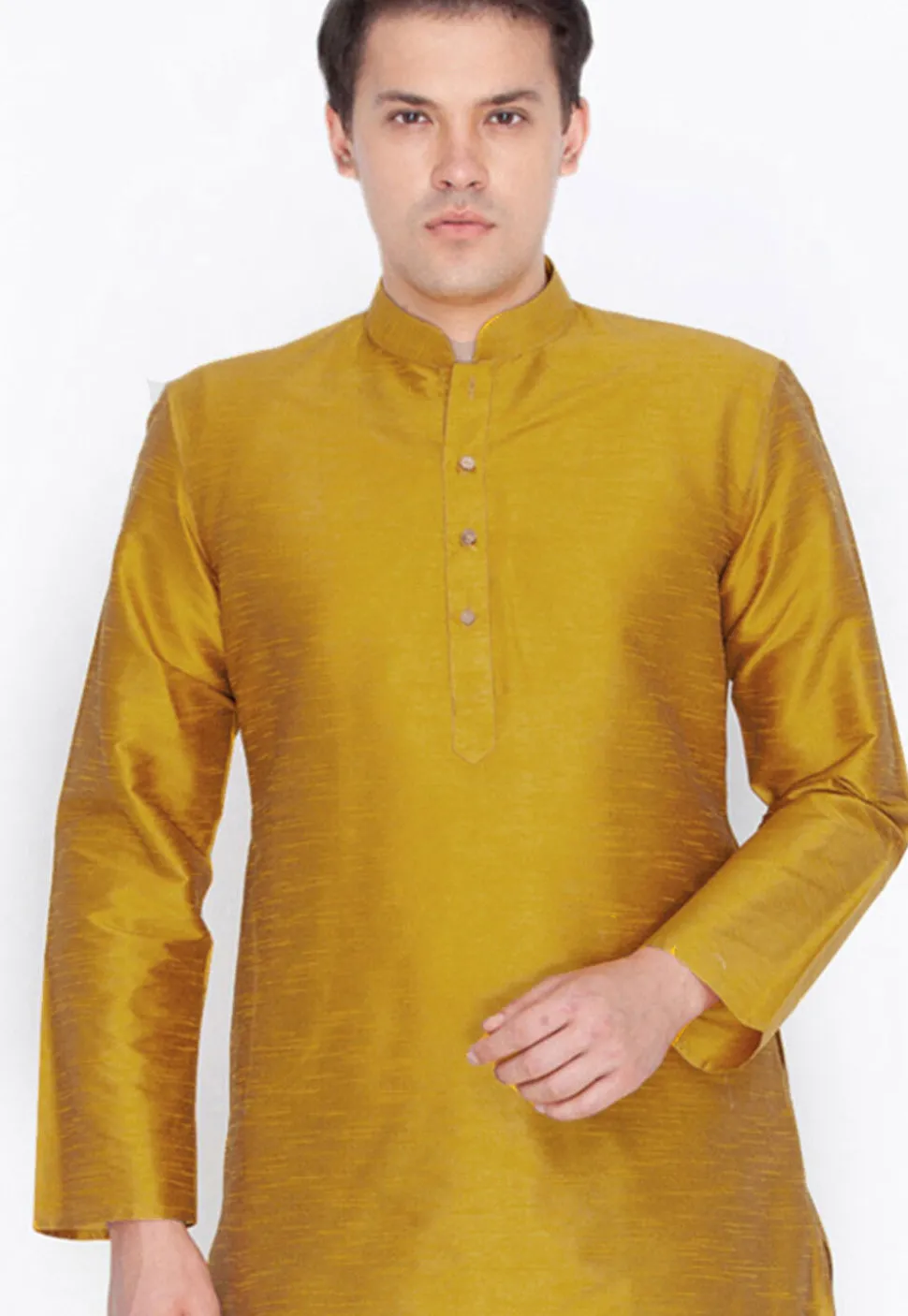 Plain Dupion Silk Kurta in Mustard