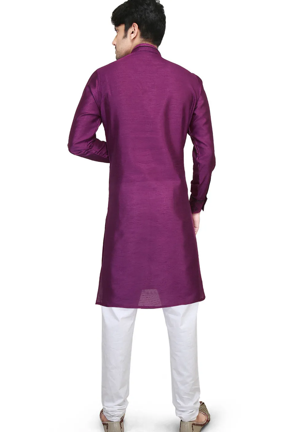 Plain Dupion Silk Kurta Set in Purple