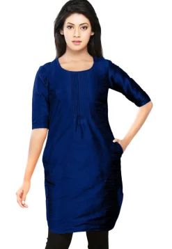 Plain Dupion Silk Kurti in Royal Blue