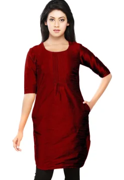 Plain Dupion Silk Kurti in Maroon