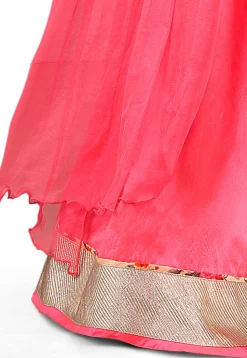 Plain Dupion Silk Lehenga in Pink