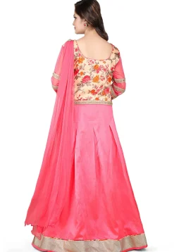 Plain Dupion Silk Lehenga in Pink