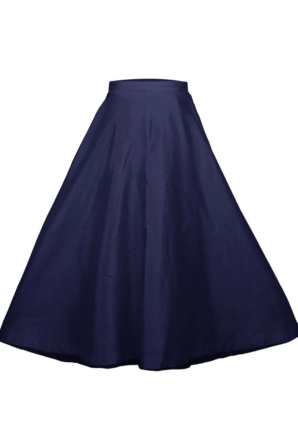 Plain Dupion Silk Long Skirt in Navy Blue