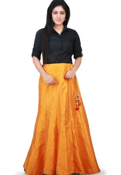 Plain Dupion Silk Long Skirt in Mustard