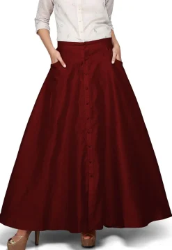 Plain Dupion Silk Long Skirt in Maroon