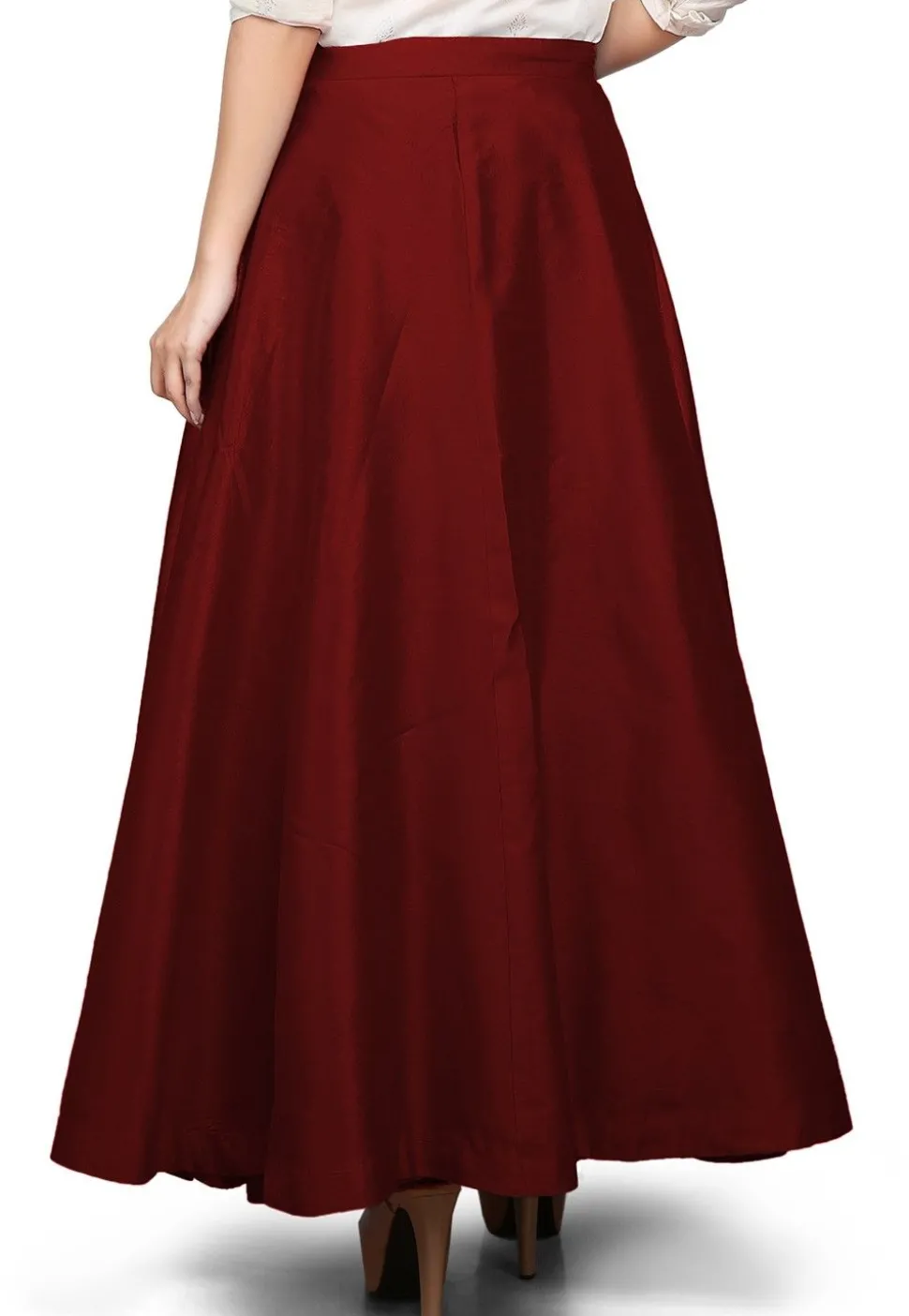 Plain Dupion Silk Long Skirt in Maroon