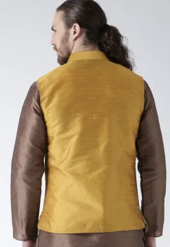 Plain Dupion Silk Nehru Jacket in Beige
