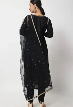 Plain Dupion Silk Pakistani Suit in Black