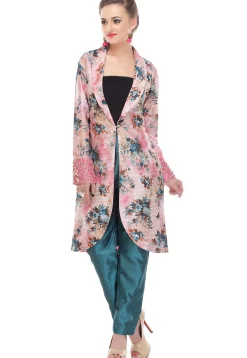 Plain Dupion Silk Pant in Teal Blue