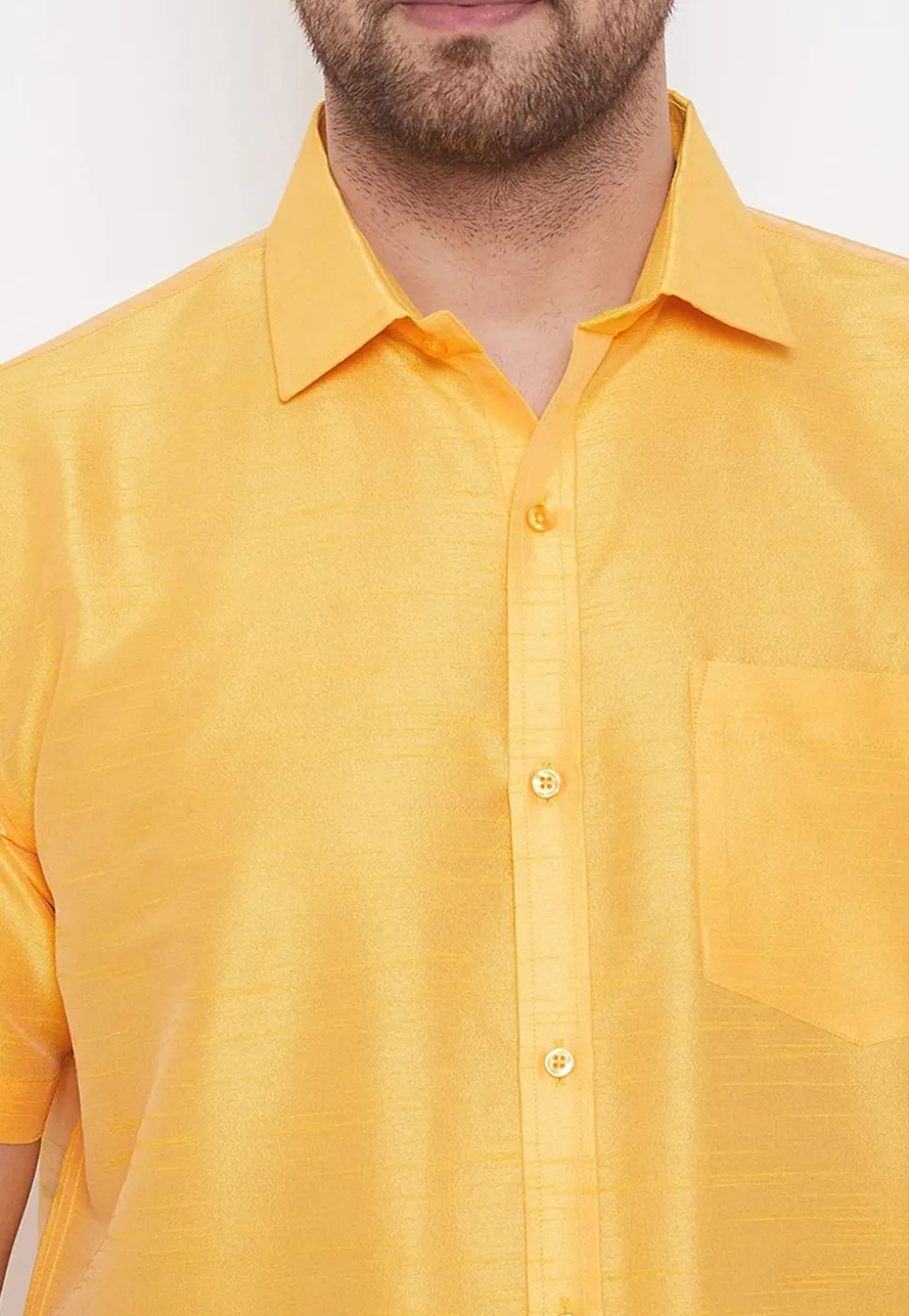 Plain Dupion Silk Shirt in Mustard