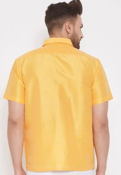 Plain Dupion Silk Shirt in Mustard