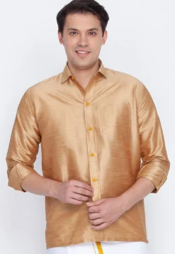 Plain Dupion Silk Shirt in Beige