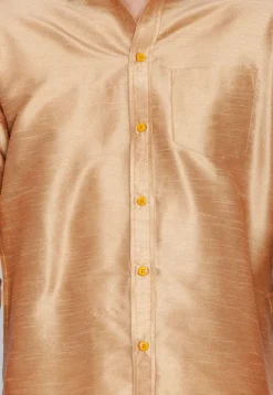Plain Dupion Silk Shirt in Beige
