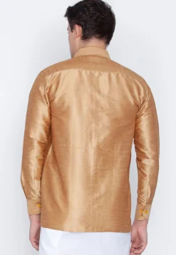 Plain Dupion Silk Shirt in Beige