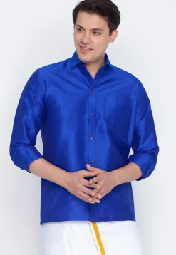 Plain Dupion Silk Shirt in Royal Blue