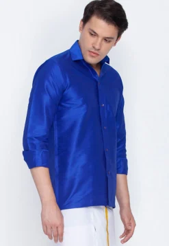 Plain Dupion Silk Shirt in Royal Blue