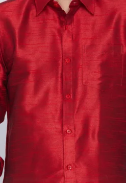 Plain Dupion Silk Shirt in Maroon