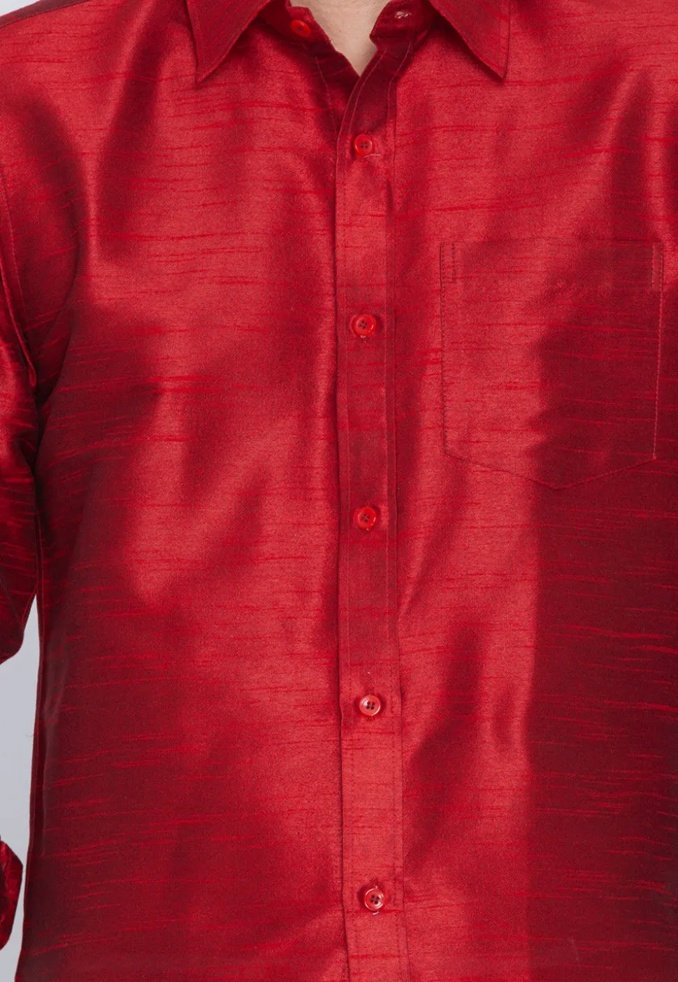 Plain Dupion Silk Shirt in Maroon