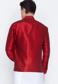 Plain Dupion Silk Shirt in Maroon