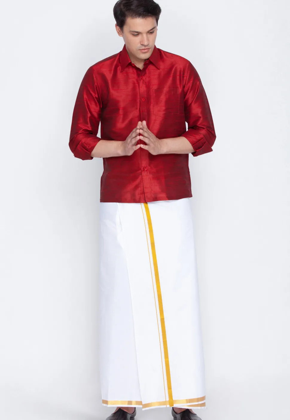 Plain Dupion Silk Shirt in Maroon