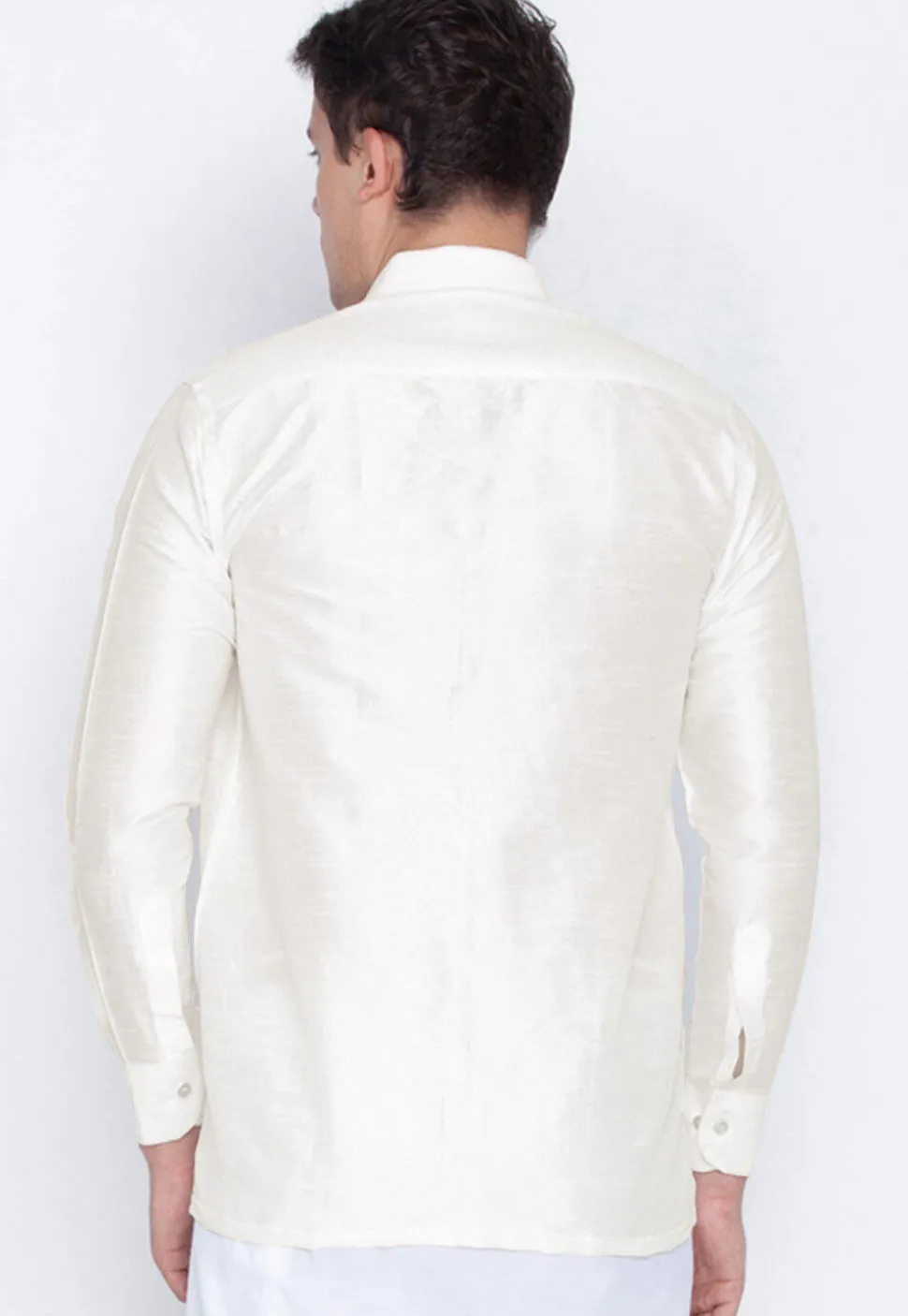 Plain Dupion Silk Shirt in White
