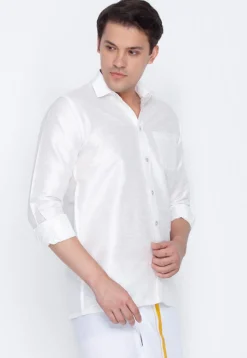 Plain Dupion Silk Shirt in White